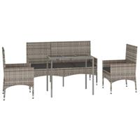 4-delige Loungeset met kussens poly rattan grijs - thumbnail