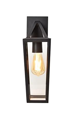 Buitenlamp metaal zwart voordeur &apos;Pine&apos; e27 fitting vierkant glas 40 cm