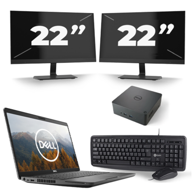 Dell Latitude 5501 - Intel Core i5-9e Generatie - 15 inch - 16GB RAM - 256GB SSD - Windows 11 Home + 2x 22 inch Monitor
