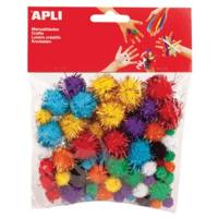 Apli pompons, zakje met 78 stuks in geassorteerde glitter kleuren - thumbnail