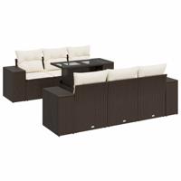 7-delige Loungeset met kussens poly rattan bruin - thumbnail