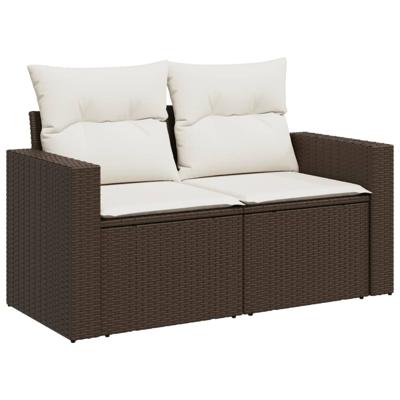 4-delige Loungeset met kussens poly rattan bruin - thumbnail