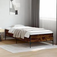 Bedframe bewerkt hout en metaal gerookt eikenkleurig 90x190 cm - thumbnail