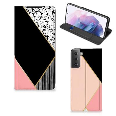 Samsung Galaxy S21 Plus Stand Case Zwart Roze Vormen