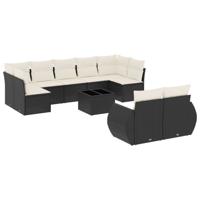 10-delige Loungeset met kussens poly rattan zwart - thumbnail