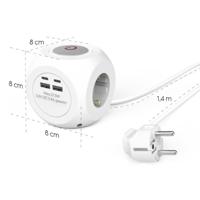 Hama stekkerdoos-kubus 3-voudig usb-c/a 17 w met schakelaar 1,4 m wit - thumbnail
