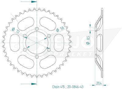 ESJOT achtertandwiel "0846" chain wheel 415 43z steel black