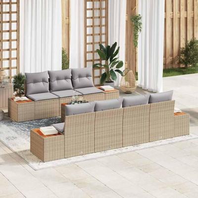 Tuinbankenset met kussen 8 pcs Beige Poly riet
