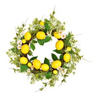 Kunstkrans Citroen van kunststof/rotan, geel/groen (B/H/D) 42x10x42cm - thumbnail