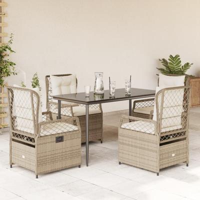 5-delige Tuinset met kussens poly rattan beige