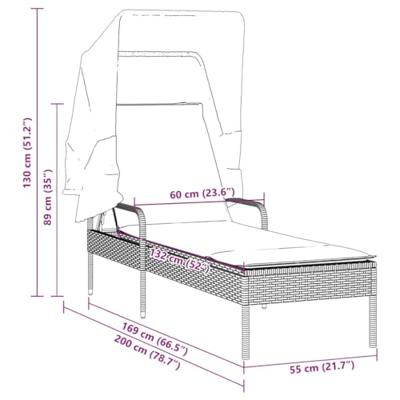 Ligbed met luifel poly rattan lichtgrijs