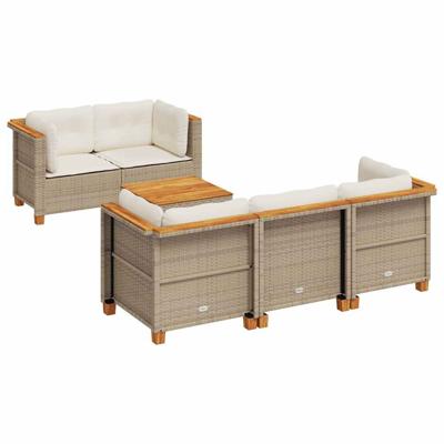 6-delige Loungeset met kussens poly rattan beige