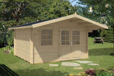 Blokhut Estepona 380x380 cm - groen geïmpregneerd- Zadeldak- Geïmpregneerd vurenhout- Van Kooten