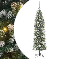 VidaXL Kunstmatige slanke kerstboom met 150 led groen en wit 150 cm - thumbnail
