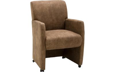 Goossens Eetkamerstoel Alex bruin microvezel met armleuning en met wielen, stijlvol landelijk