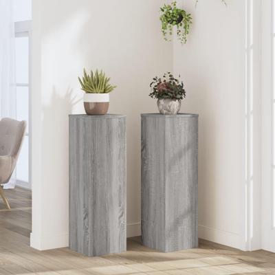 Plantenstandaards 2 st 25x25x80 cm bewerkt hout grijs sonoma