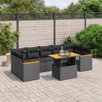 8-delige Loungeset met kussens poly rattan zwart - thumbnail