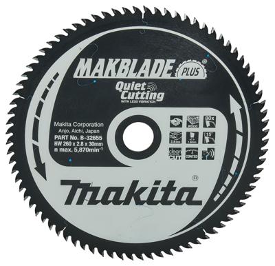 Makita Tafelzaagblad voor Hout | Makblade-Plus | Ø 260mm Asgat 30mm 80T - B-32655 Makita Tafelzaagblad voor Hout | Makblade-Plus | Ø 260mm Asgat 30mm 80T - B-32655