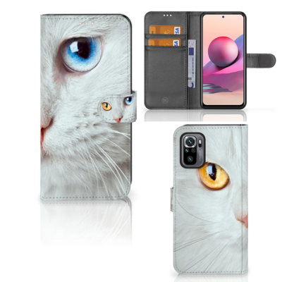 Xiaomi Redmi Note 10S | 10 4G | Poco M5s | Telefoonhoesje | Met pasjeshouder | Witte Kat Xiaomi Redmi Note 10S | 10 4G | Poco M5s | Telefoonhoesje | Met pasjeshouder | Witte Kat