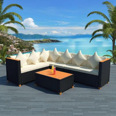 4-delige Loungeset met kussens poly rattan zwart