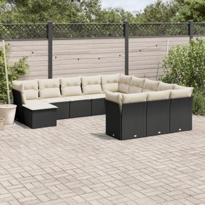 12-delige Loungeset met kussens poly rattan zwart 12-delige Loungeset met kussens poly rattan zwart