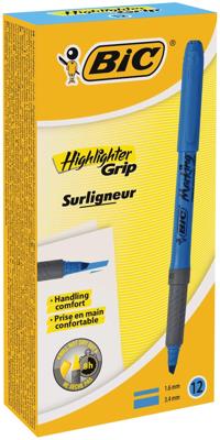 Bic markeerstift Highlighter Grip blauw, doos met 12 stuks Bic markeerstift Highlighter Grip blauw, doos met 12 stuks