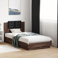 Bedframe hoofdbord bewerkt hout bruin eikenkleurig 75x190 cm - thumbnail