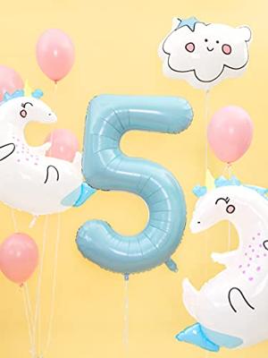 Folieballon cijfer 5 lichtblauw 86cm