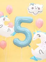 Folieballon cijfer 5 lichtblauw 86cm - thumbnail