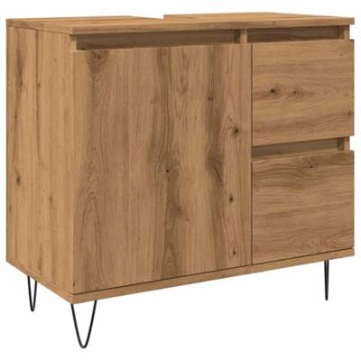 Badkamerkast 65x33x60 cm bewerkt hout artisanaal eikenkleurig