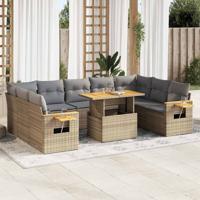 10-delige Loungeset met kussens poly rattan acacia beige - thumbnail