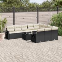 11-delige Loungeset met kussens poly rattan zwart - thumbnail