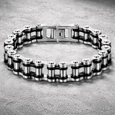 Heren armband Edelstaal Biker Chain Silver Black