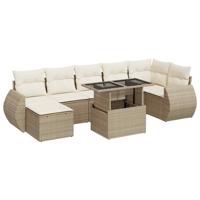 8-delige Loungeset met kussens poly rattan beige - thumbnail