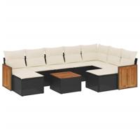 10-delige Loungeset met kussens poly rattan zwart - thumbnail
