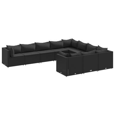 9-delige Loungeset met kussens poly rattan zwart
