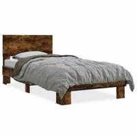 Bedframe bewerkt hout en metaal gerookt eikenkleurig 90x200 cm - thumbnail