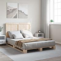 Bedframe met hoofdbord massief grenenhout wit 140x200 cm - thumbnail