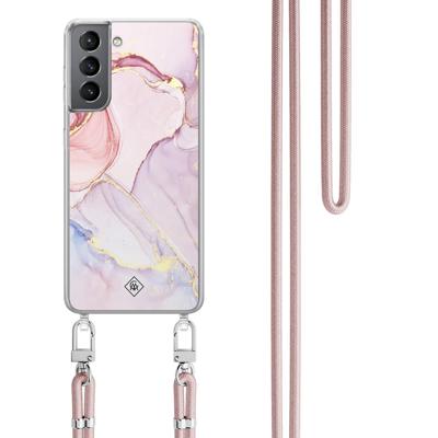 Samsung Galaxy S21 hoesje met rosegoud koord - Purple sky Samsung Galaxy S21 hoesje met rosegoud koord - Purple sky