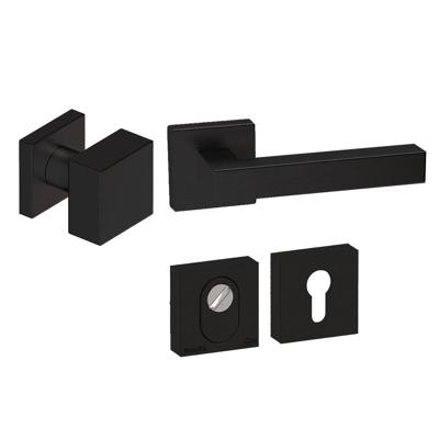 Hardbrass Voordeurset Quadro 50 3-delig vierkant SKG3 met kerntrekbeveiliging - zwart