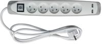 Perel contactdoos met 5 stopcontacten, 2 USB en schakelaar, 1,5 m, wit/grijs, voor NL - thumbnail