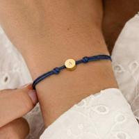 Gepersonaliseerde koord armband - Blauw - Gouden rondje - thumbnail