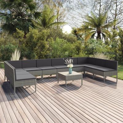 11-delige Loungeset met kussens poly rattan grijs