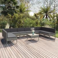 11-delige Loungeset met kussens poly rattan grijs - thumbnail