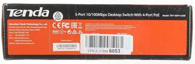 Tenda TEF1105P-4-63W 5-poorts snel ethernet PoE switch 10/100 Mbit/s desktopswitch met 4-poorts PoE, 63 watt, extra 1x uplink, full duplex, metalen behuizing, 250 meter, plug & play