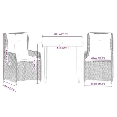 3-delige Tuinset met kussens poly rattan bruin