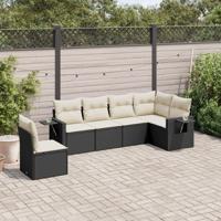 6-delige Loungeset met kussens poly rattan zwart - thumbnail