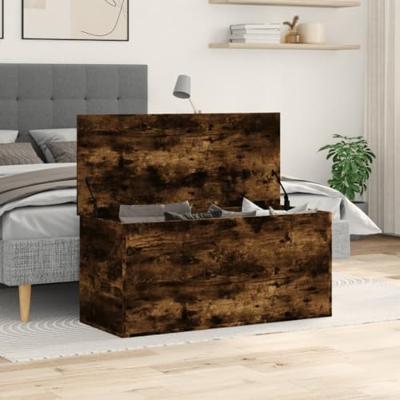 Opbergbox 100x42x46 cm bewerkt hout gerookt eikenkleurig Opbergbox 100x42x46 cm bewerkt hout gerookt eikenkleurig