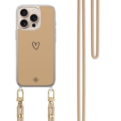 iPhone 16 Pro Max hoesje met beige koord - Hart bruin