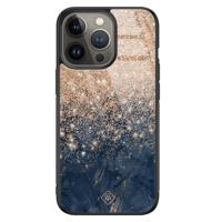 iPhone 13 Pro glazen hardcase - Marmer blauw rosegoud - thumbnail